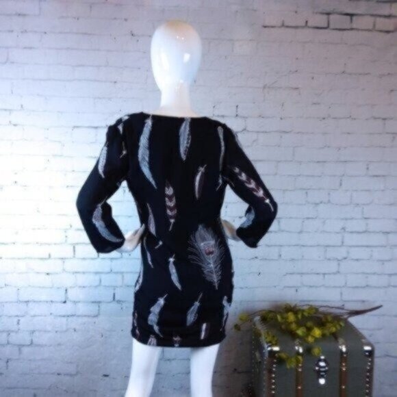 Line & Dot Surplice Ruched Feather Dress Black Small - Picture 4 of 7